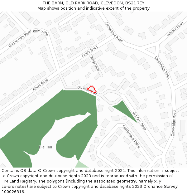 THE BARN, OLD PARK ROAD, CLEVEDON, BS21 7EY: Location map and indicative extent of plot