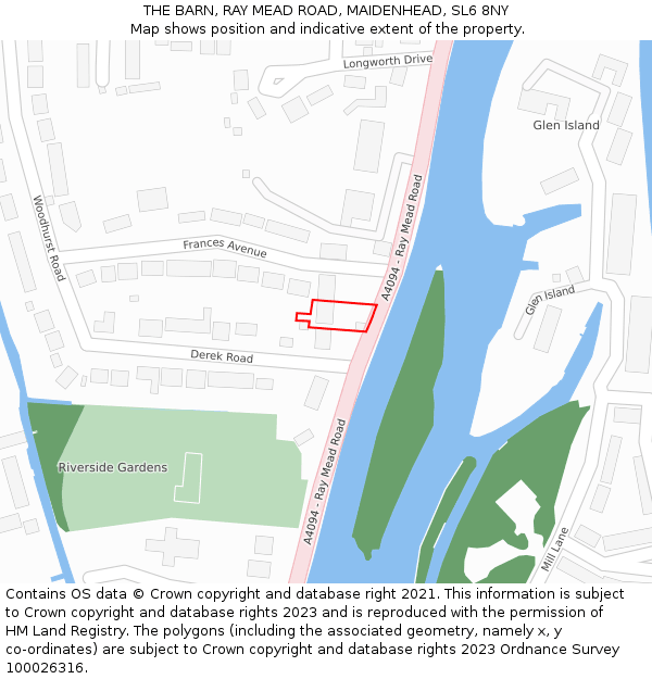 THE BARN, RAY MEAD ROAD, MAIDENHEAD, SL6 8NY: Location map and indicative extent of plot