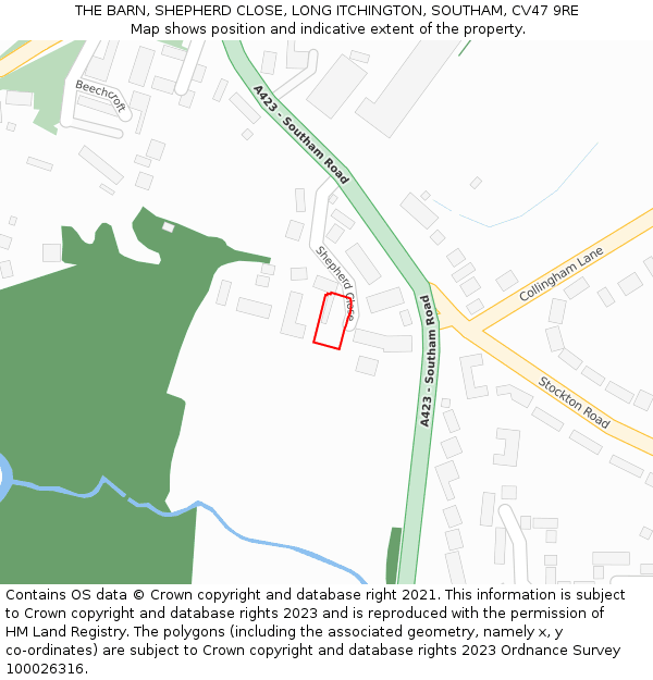 THE BARN, SHEPHERD CLOSE, LONG ITCHINGTON, SOUTHAM, CV47 9RE: Location map and indicative extent of plot