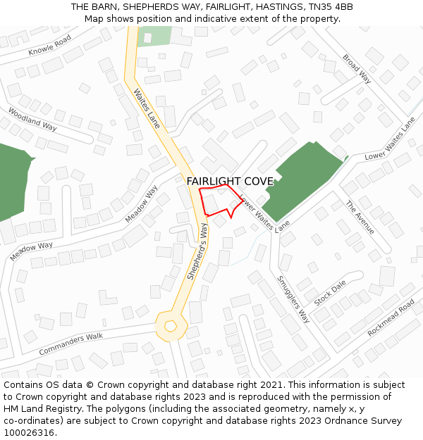 THE BARN, SHEPHERDS WAY, FAIRLIGHT, HASTINGS, TN35 4BB: Location map and indicative extent of plot