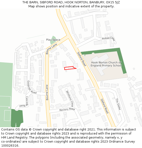 THE BARN, SIBFORD ROAD, HOOK NORTON, BANBURY, OX15 5JZ: Location map and indicative extent of plot