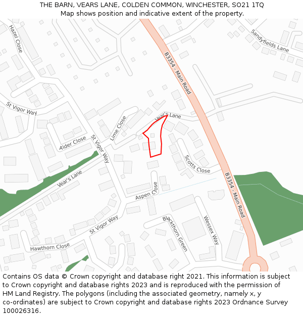 THE BARN, VEARS LANE, COLDEN COMMON, WINCHESTER, SO21 1TQ: Location map and indicative extent of plot