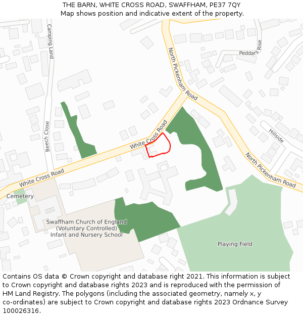 THE BARN, WHITE CROSS ROAD, SWAFFHAM, PE37 7QY: Location map and indicative extent of plot