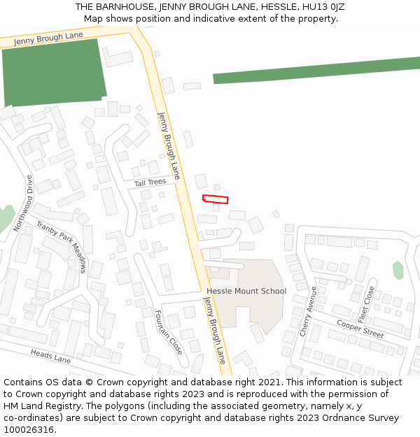 THE BARNHOUSE, JENNY BROUGH LANE, HESSLE, HU13 0JZ: Location map and indicative extent of plot