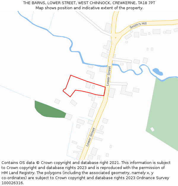 THE BARNS, LOWER STREET, WEST CHINNOCK, CREWKERNE, TA18 7PT: Location map and indicative extent of plot