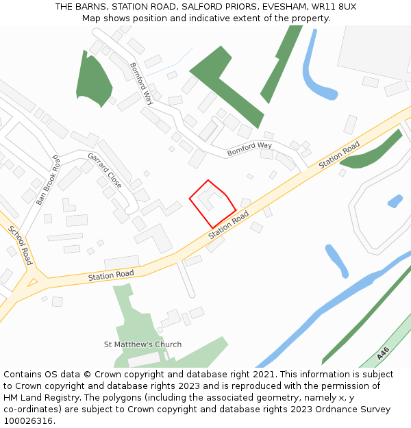 THE BARNS, STATION ROAD, SALFORD PRIORS, EVESHAM, WR11 8UX: Location map and indicative extent of plot