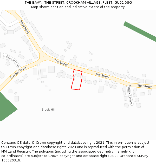 THE BAWN, THE STREET, CROOKHAM VILLAGE, FLEET, GU51 5SG: Location map and indicative extent of plot