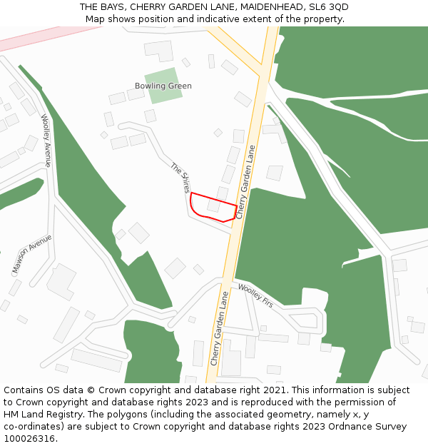 THE BAYS, CHERRY GARDEN LANE, MAIDENHEAD, SL6 3QD: Location map and indicative extent of plot