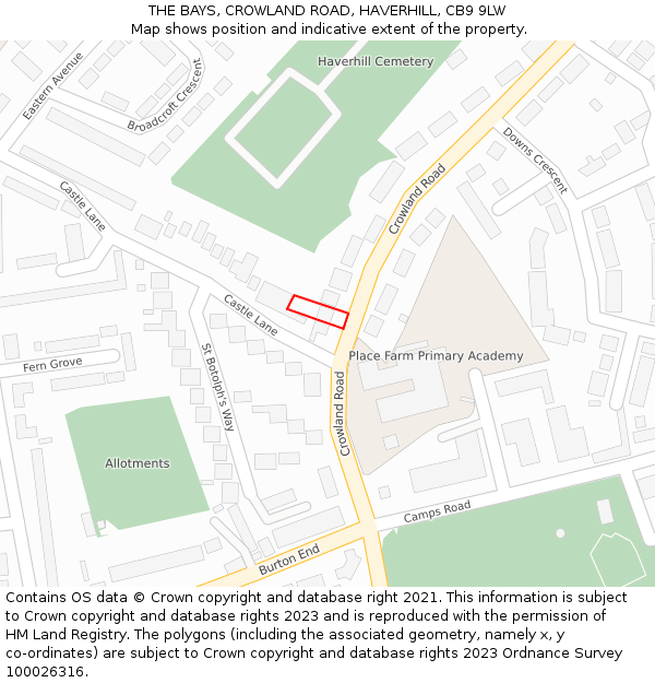 THE BAYS, CROWLAND ROAD, HAVERHILL, CB9 9LW: Location map and indicative extent of plot