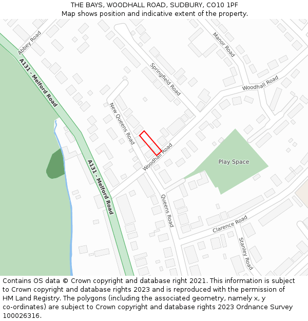 THE BAYS, WOODHALL ROAD, SUDBURY, CO10 1PF: Location map and indicative extent of plot