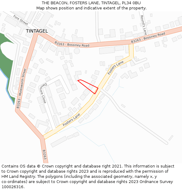 THE BEACON, FOSTERS LANE, TINTAGEL, PL34 0BU: Location map and indicative extent of plot