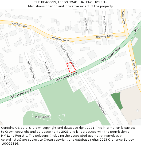 THE BEACONS, LEEDS ROAD, HALIFAX, HX3 8NU: Location map and indicative extent of plot