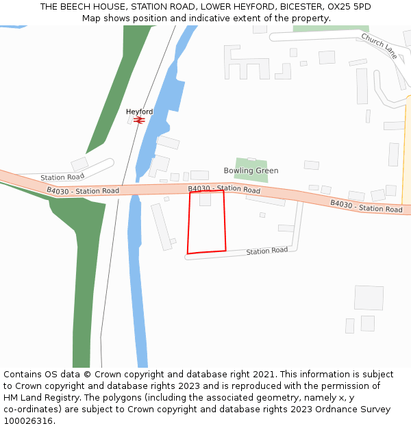 THE BEECH HOUSE, STATION ROAD, LOWER HEYFORD, BICESTER, OX25 5PD: Location map and indicative extent of plot