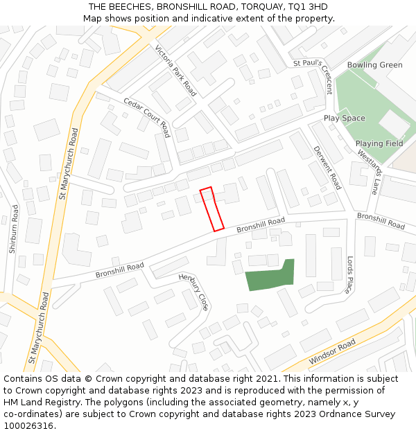 THE BEECHES, BRONSHILL ROAD, TORQUAY, TQ1 3HD: Location map and indicative extent of plot