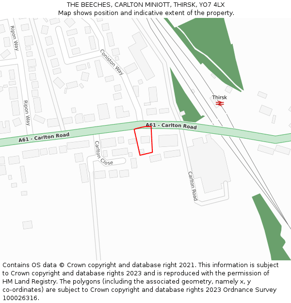 THE BEECHES, CARLTON MINIOTT, THIRSK, YO7 4LX: Location map and indicative extent of plot