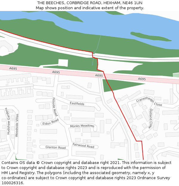 THE BEECHES, CORBRIDGE ROAD, HEXHAM, NE46 1UN: Location map and indicative extent of plot