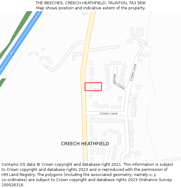 THE BEECHES, CREECH HEATHFIELD, TAUNTON, TA3 5EW: Location map and indicative extent of plot