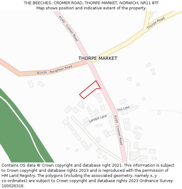 THE BEECHES, CROMER ROAD, THORPE MARKET, NORWICH, NR11 8TF: Location map and indicative extent of plot