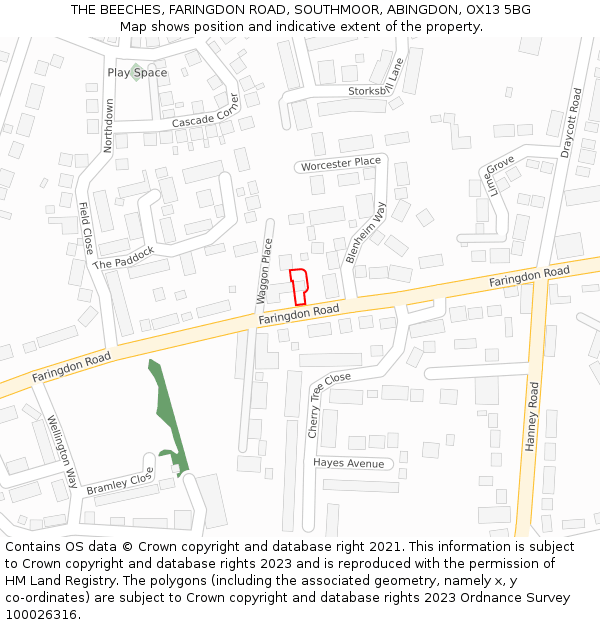 THE BEECHES, FARINGDON ROAD, SOUTHMOOR, ABINGDON, OX13 5BG: Location map and indicative extent of plot