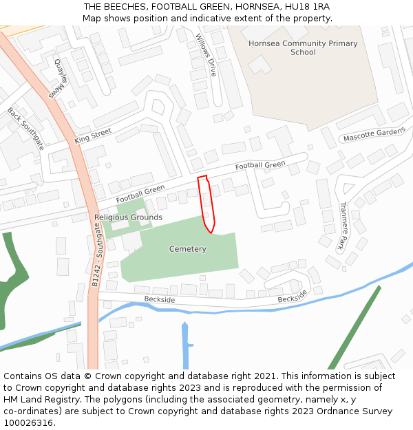 THE BEECHES, FOOTBALL GREEN, HORNSEA, HU18 1RA: Location map and indicative extent of plot