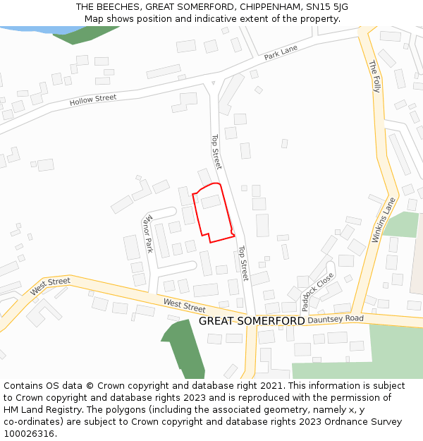 THE BEECHES, GREAT SOMERFORD, CHIPPENHAM, SN15 5JG: Location map and indicative extent of plot