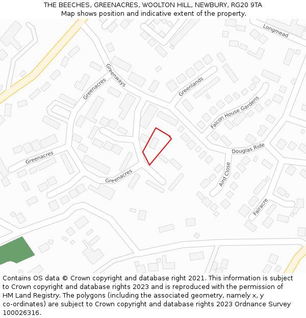 THE BEECHES, GREENACRES, WOOLTON HILL, NEWBURY, RG20 9TA: Location map and indicative extent of plot