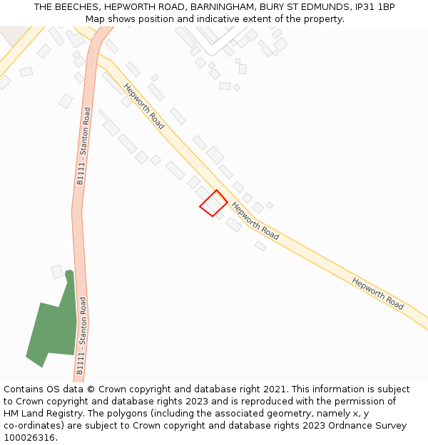 THE BEECHES, HEPWORTH ROAD, BARNINGHAM, BURY ST EDMUNDS, IP31 1BP: Location map and indicative extent of plot