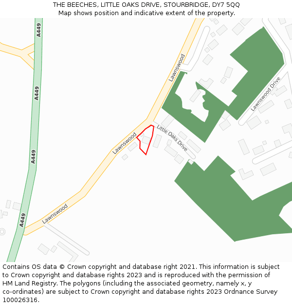 THE BEECHES, LITTLE OAKS DRIVE, STOURBRIDGE, DY7 5QQ: Location map and indicative extent of plot