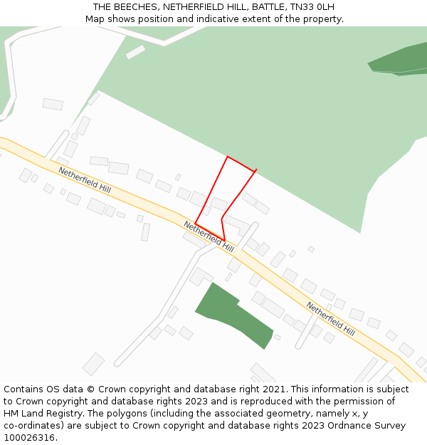 THE BEECHES, NETHERFIELD HILL, BATTLE, TN33 0LH: Location map and indicative extent of plot