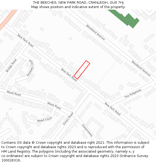 THE BEECHES, NEW PARK ROAD, CRANLEIGH, GU6 7HJ: Location map and indicative extent of plot