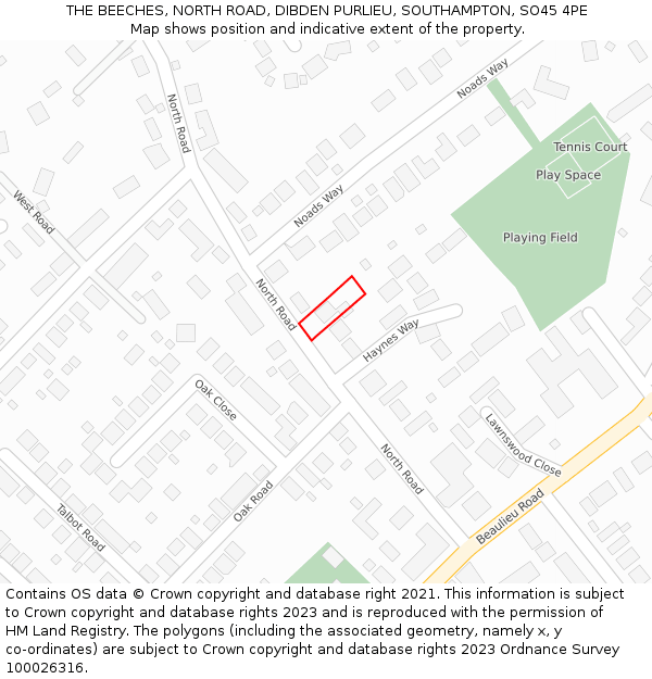 THE BEECHES, NORTH ROAD, DIBDEN PURLIEU, SOUTHAMPTON, SO45 4PE: Location map and indicative extent of plot