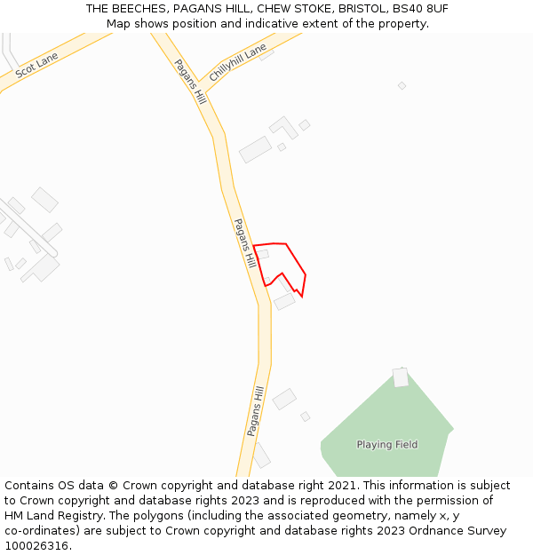 THE BEECHES, PAGANS HILL, CHEW STOKE, BRISTOL, BS40 8UF: Location map and indicative extent of plot