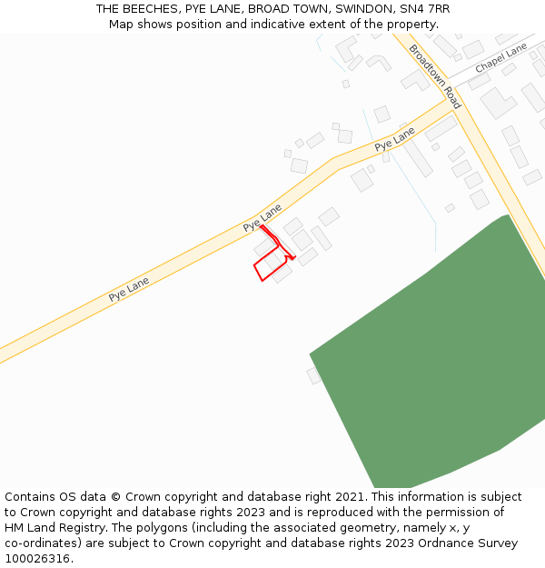 THE BEECHES, PYE LANE, BROAD TOWN, SWINDON, SN4 7RR: Location map and indicative extent of plot
