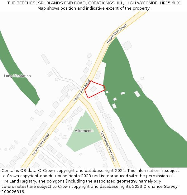 THE BEECHES, SPURLANDS END ROAD, GREAT KINGSHILL, HIGH WYCOMBE, HP15 6HX: Location map and indicative extent of plot