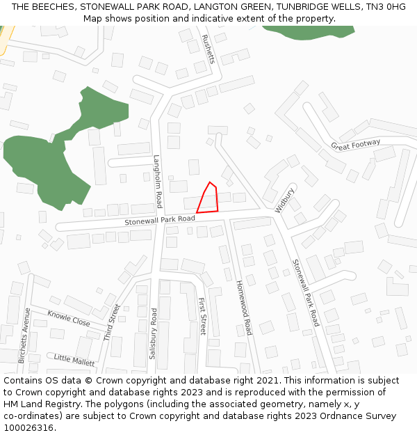 THE BEECHES, STONEWALL PARK ROAD, LANGTON GREEN, TUNBRIDGE WELLS, TN3 0HG: Location map and indicative extent of plot