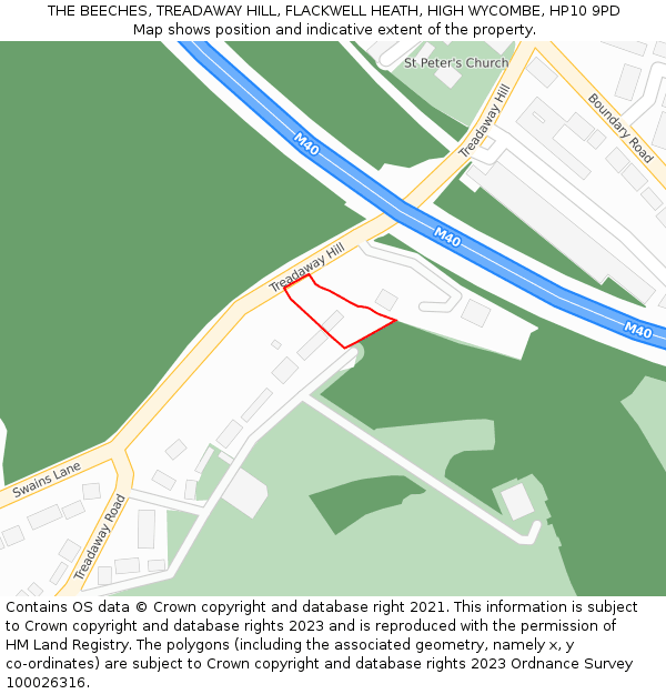 THE BEECHES, TREADAWAY HILL, FLACKWELL HEATH, HIGH WYCOMBE, HP10 9PD: Location map and indicative extent of plot