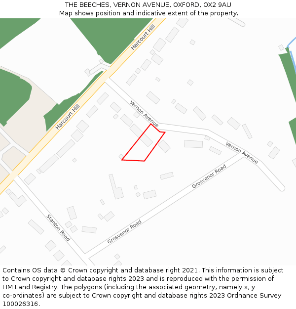 THE BEECHES, VERNON AVENUE, OXFORD, OX2 9AU: Location map and indicative extent of plot