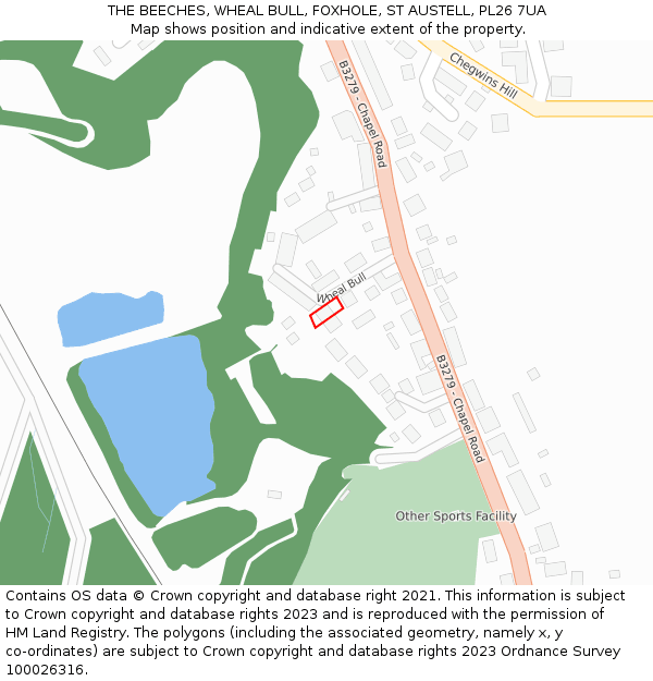 THE BEECHES, WHEAL BULL, FOXHOLE, ST AUSTELL, PL26 7UA: Location map and indicative extent of plot