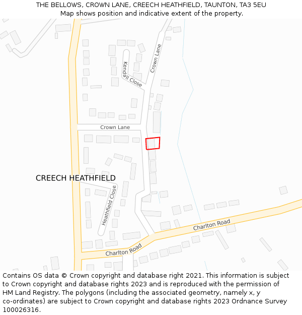 THE BELLOWS, CROWN LANE, CREECH HEATHFIELD, TAUNTON, TA3 5EU: Location map and indicative extent of plot