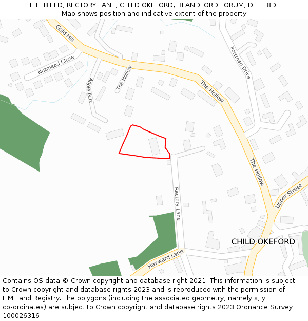 THE BIELD, RECTORY LANE, CHILD OKEFORD, BLANDFORD FORUM, DT11 8DT: Location map and indicative extent of plot