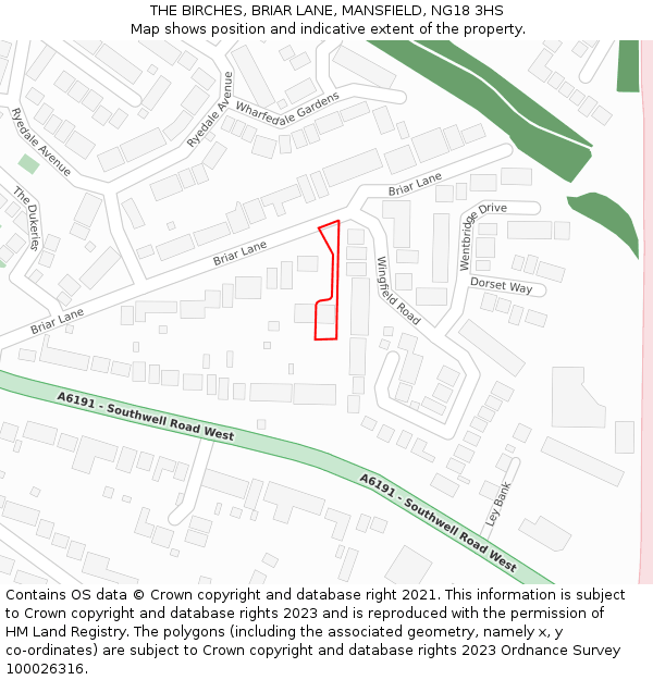 THE BIRCHES, BRIAR LANE, MANSFIELD, NG18 3HS: Location map and indicative extent of plot