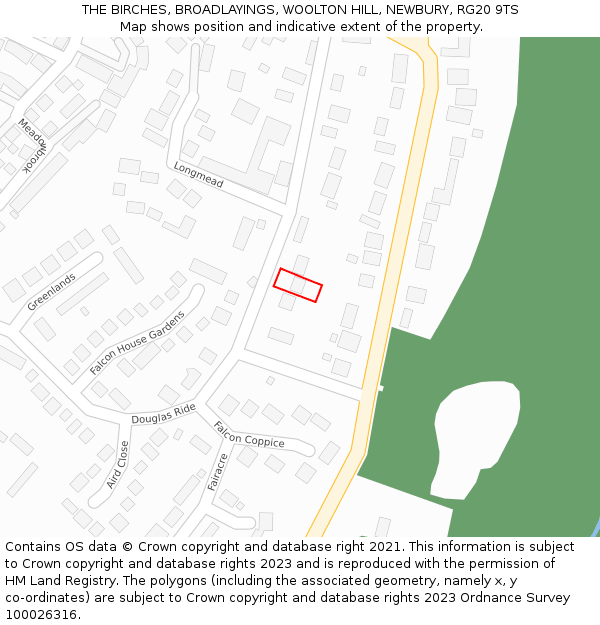 THE BIRCHES, BROADLAYINGS, WOOLTON HILL, NEWBURY, RG20 9TS: Location map and indicative extent of plot