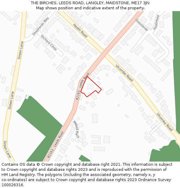 THE BIRCHES, LEEDS ROAD, LANGLEY, MAIDSTONE, ME17 3JN: Location map and indicative extent of plot