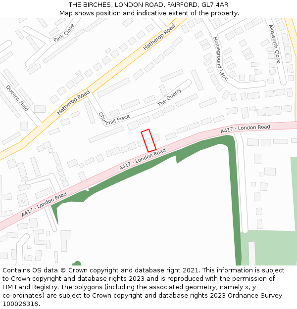 THE BIRCHES, LONDON ROAD, FAIRFORD, GL7 4AR: Location map and indicative extent of plot