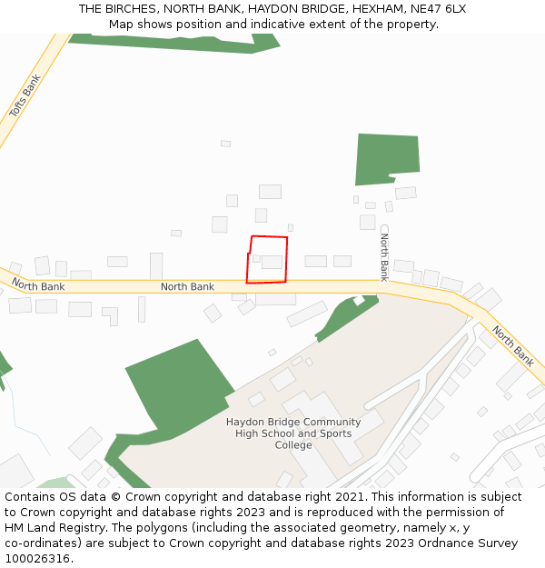 THE BIRCHES, NORTH BANK, HAYDON BRIDGE, HEXHAM, NE47 6LX: Location map and indicative extent of plot