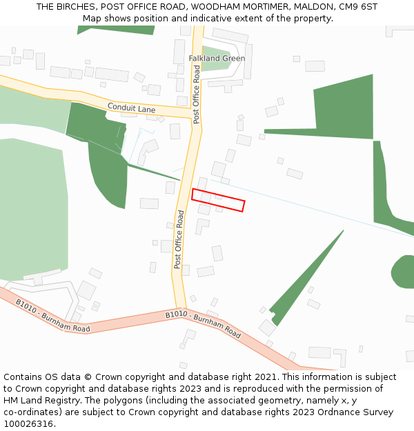 THE BIRCHES, POST OFFICE ROAD, WOODHAM MORTIMER, MALDON, CM9 6ST: Location map and indicative extent of plot
