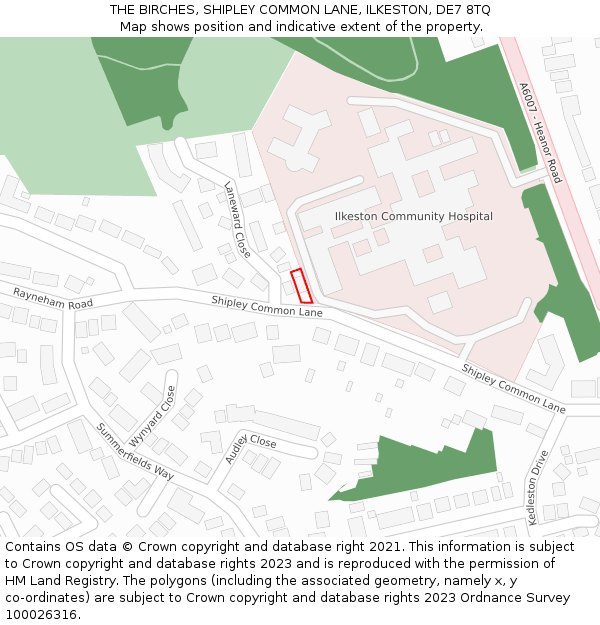 THE BIRCHES, SHIPLEY COMMON LANE, ILKESTON, DE7 8TQ: Location map and indicative extent of plot