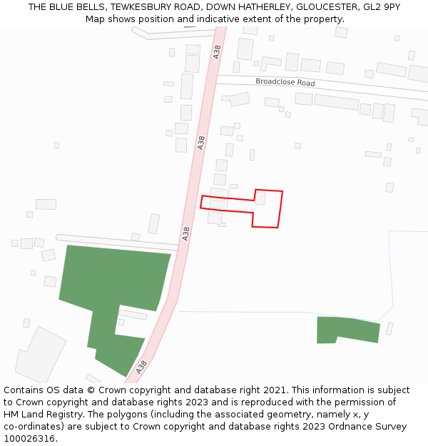 THE BLUE BELLS, TEWKESBURY ROAD, DOWN HATHERLEY, GLOUCESTER, GL2 9PY: Location map and indicative extent of plot