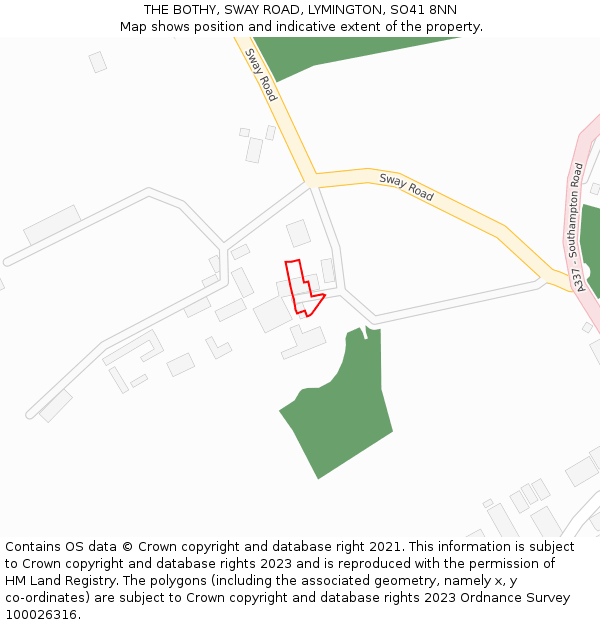 THE BOTHY, SWAY ROAD, LYMINGTON, SO41 8NN: Location map and indicative extent of plot