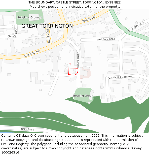 THE BOUNDARY, CASTLE STREET, TORRINGTON, EX38 8EZ: Location map and indicative extent of plot
